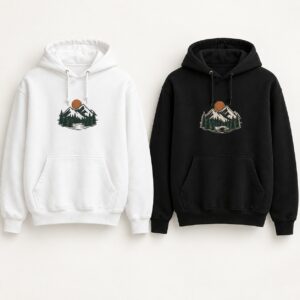 ماکاپ هودی طرح کوهستان در رنگهای سفید و مشکی